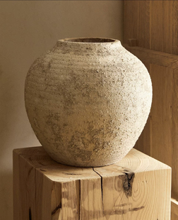 经典陶瓷花瓶复古做旧侘寂灰白花盆法式美学摆件花器