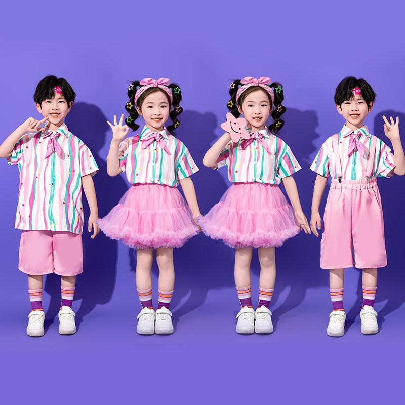 六一儿童表演小学生合唱班服幼儿园啦啦队背带裤蓬蓬裙套装演出服