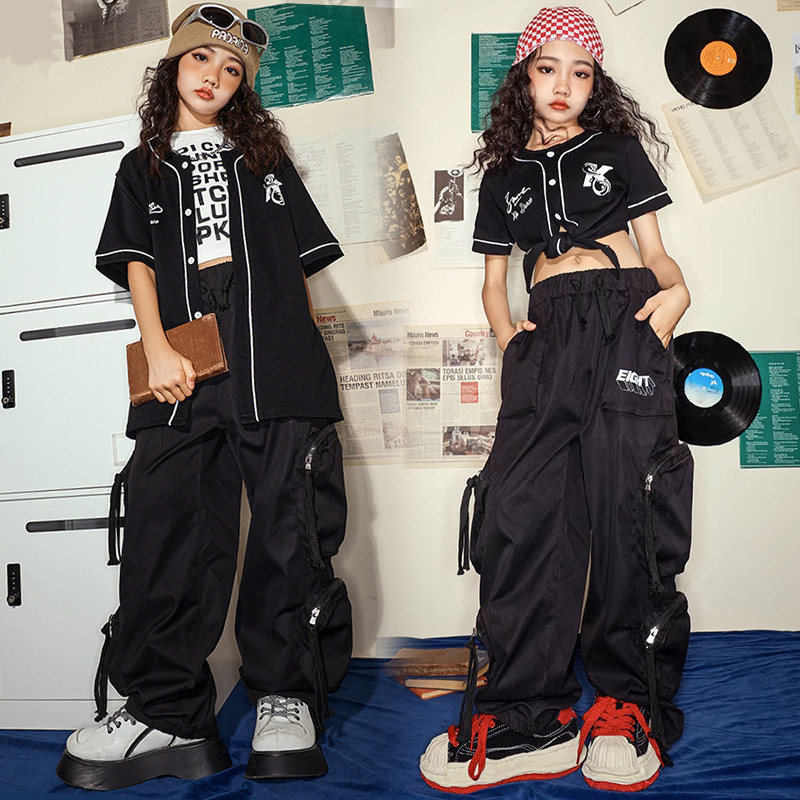 童潮服嘻哈黑色棒球服套装