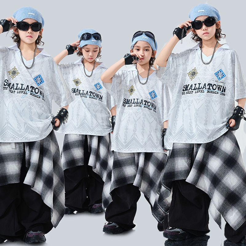 儿童街舞潮服男童嘻哈炸街hiphop潮炫酷演出服少儿夏季短袖两件套