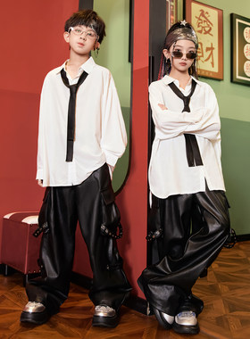 爵士舞套装垂感衬衫皮裤舞蹈服男女孩潮酷架子鼓演出服嘻哈街舞服