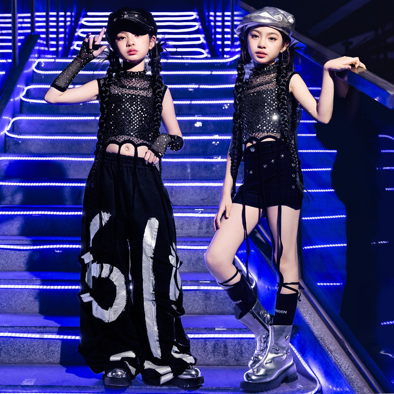爵士舞服装女童潮酷时髦儿童模特T台走秀潮服少儿演出服女团套装