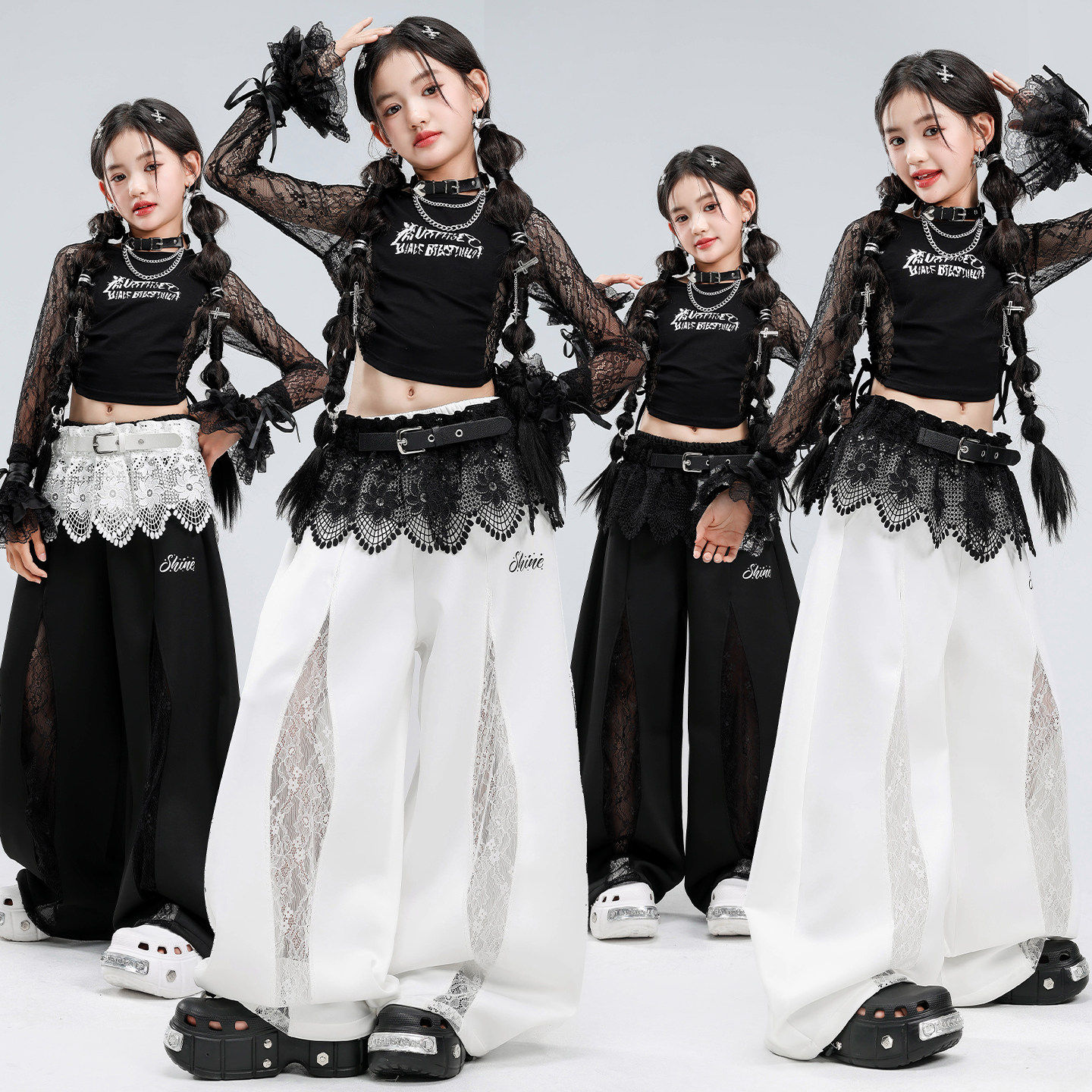 爵士舞服装女童夏装儿童表演服舞蹈服套装jazz街舞女孩六一演出服