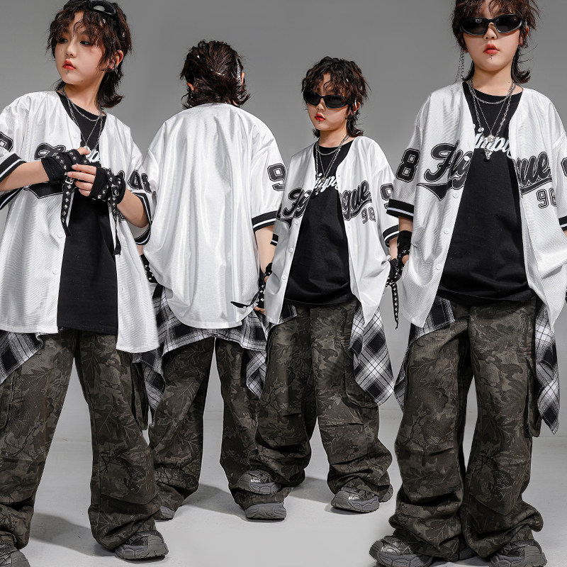 街舞儿童潮服嘻哈风短袖练功服裤子hiphop少儿演出服街舞女孩套装