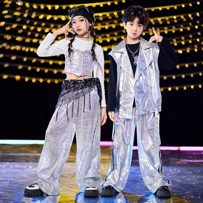女童爵士舞服装走秀表演潮服儿童嘻哈街舞炸街演出男童hiphop套装