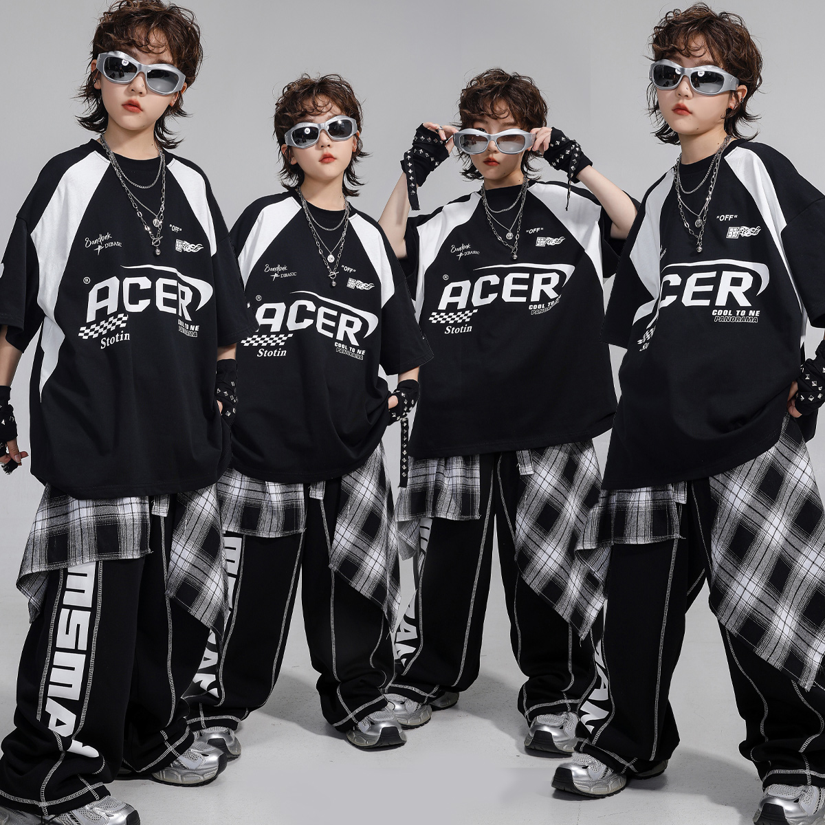 六一儿童街舞演出服少儿嘻哈套装男童hiphop夏季美式机车风表演服