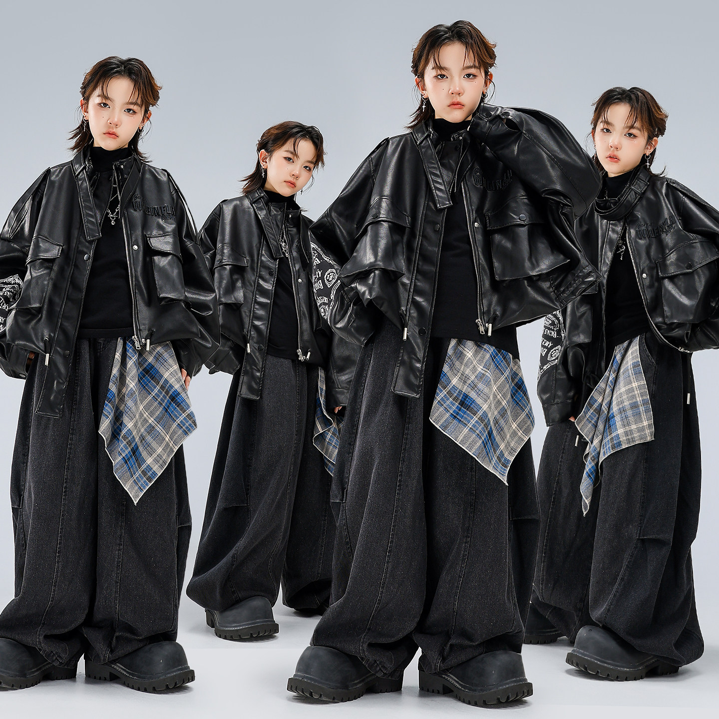 街舞儿童潮服嘻哈hiphop舞蹈表演服男童潮牌套装表演演出服装时髦