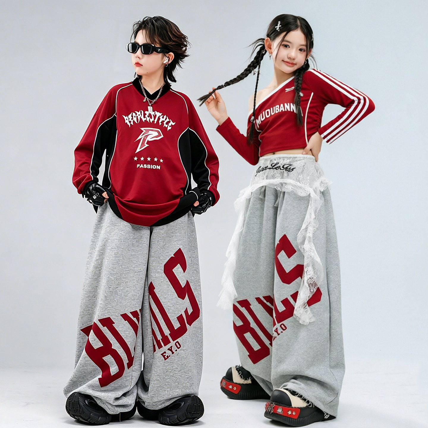 嘻哈街舞潮服男童套装帅气hiphop舞蹈服秋女童长袖儿童爵士舞服装