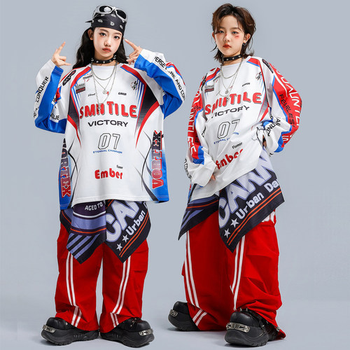 街舞儿童帅气套装男童美式机车风潮酷嘻哈表演服女童爵士舞演出服