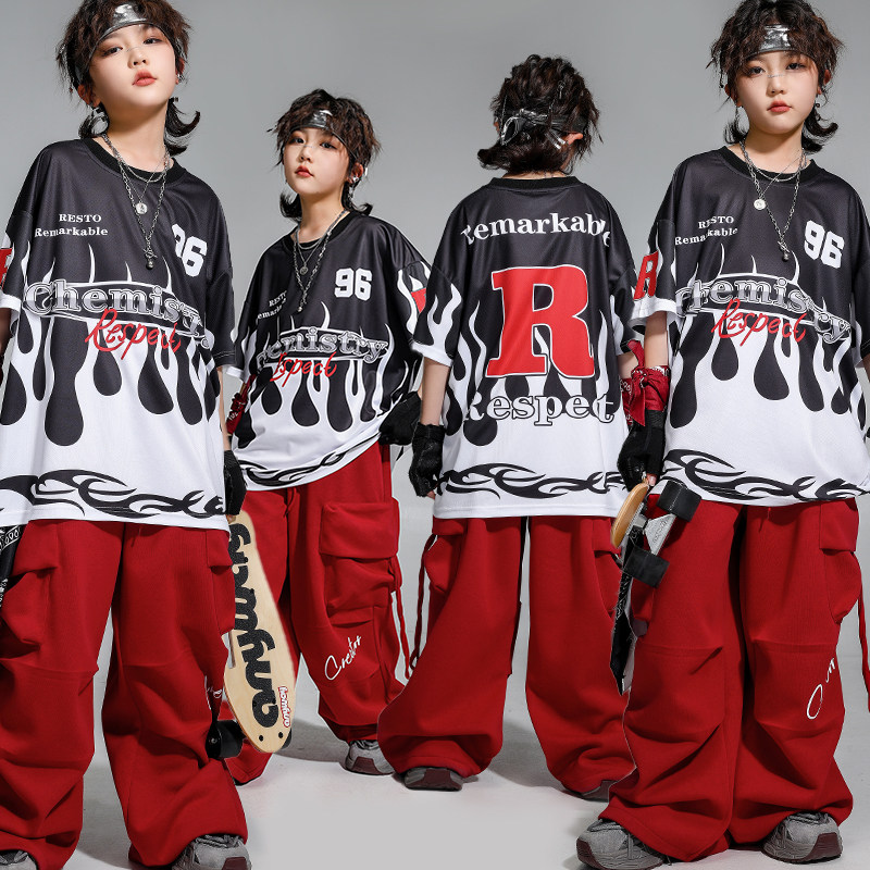 街舞儿童潮服嘻哈风练功服短袖裤子套装女孩少儿hiphop演出服男童