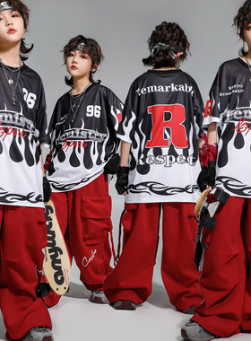 街舞儿童潮服嘻哈风练功服短袖裤子套装女孩少儿hiphop演出服男童