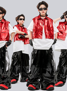 男童演出服嘻哈街舞帅气皮马甲潮牌套装少儿hiphop酷帅舞台表演服