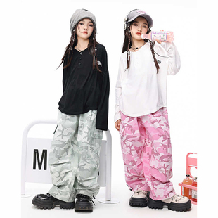 街舞儿童潮服嘻哈练功服纯棉宽松上衣演出服潮迷彩工装裤爵士舞服