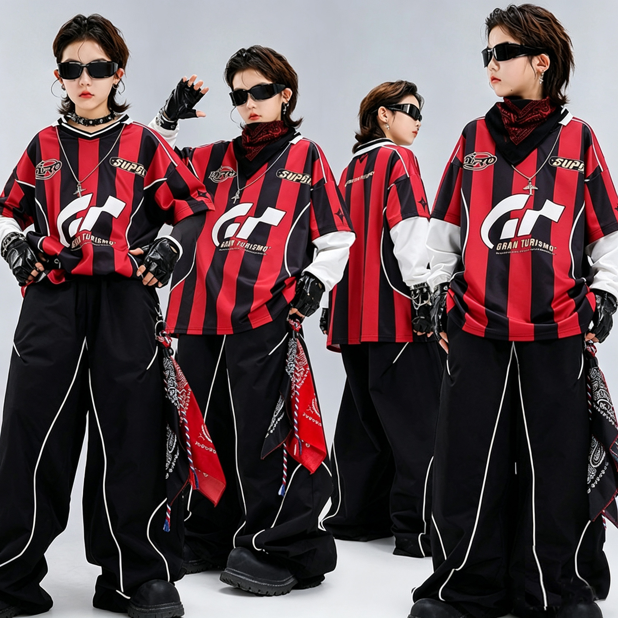 街舞儿童潮服嘻哈男童美式球衣套装少儿hiphop红黑嘻哈舞台演出服