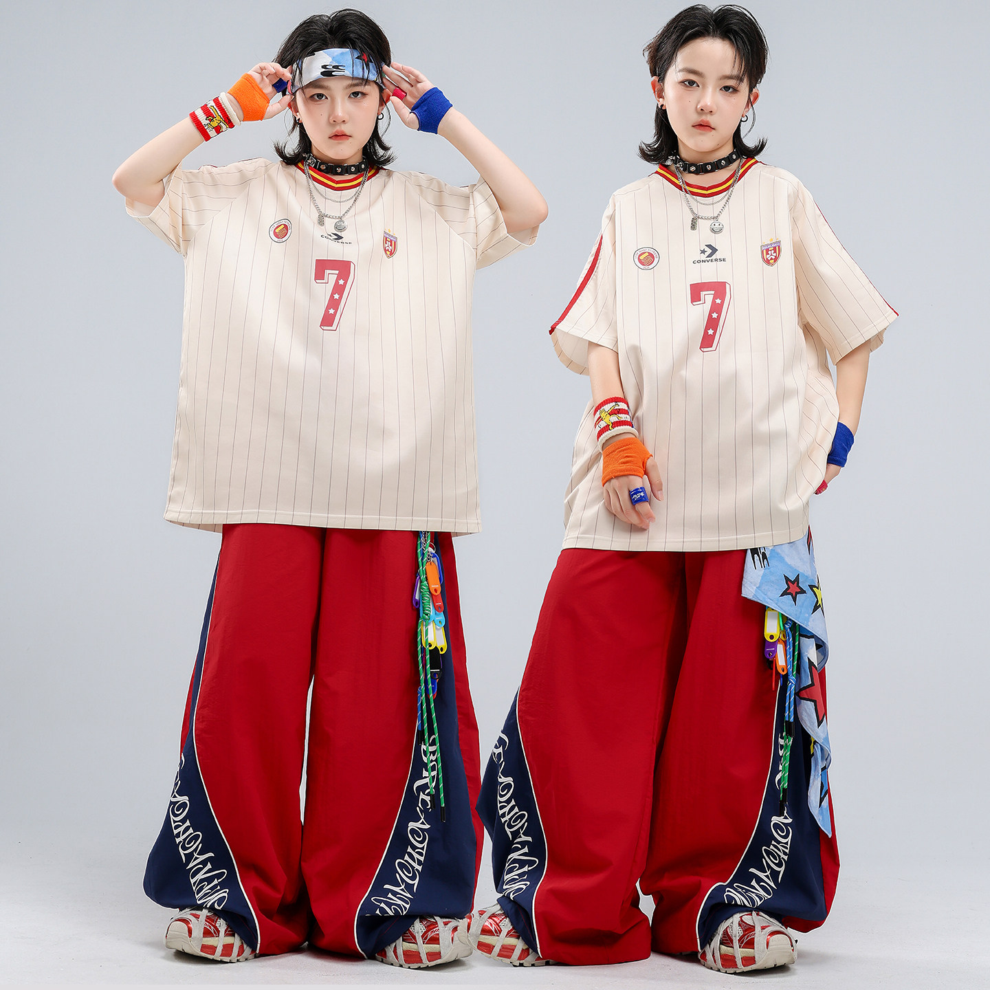 儿童街舞演出服男童夏装短袖洋派女童套装小学生六一表演服装潮酷
