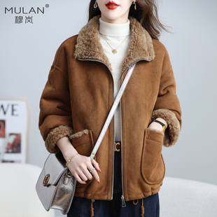 美拉德冬新短款加厚两面穿羊羔毛皮毛一体女拉链羊剪绒小个子夹克