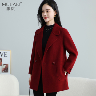 2025秋冬新品短款一手长西装领双面呢羊绒大衣女正肩羊毛修身外套