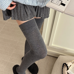蚕丝羊毛袜子女加厚款保暖秋冬季长筒袜搭靴子长袜过膝小腿大腿袜
