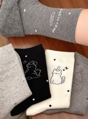 可爱无骨袜子女学院风春秋季纯棉中筒袜夏款堆堆长袜卡通白色ins