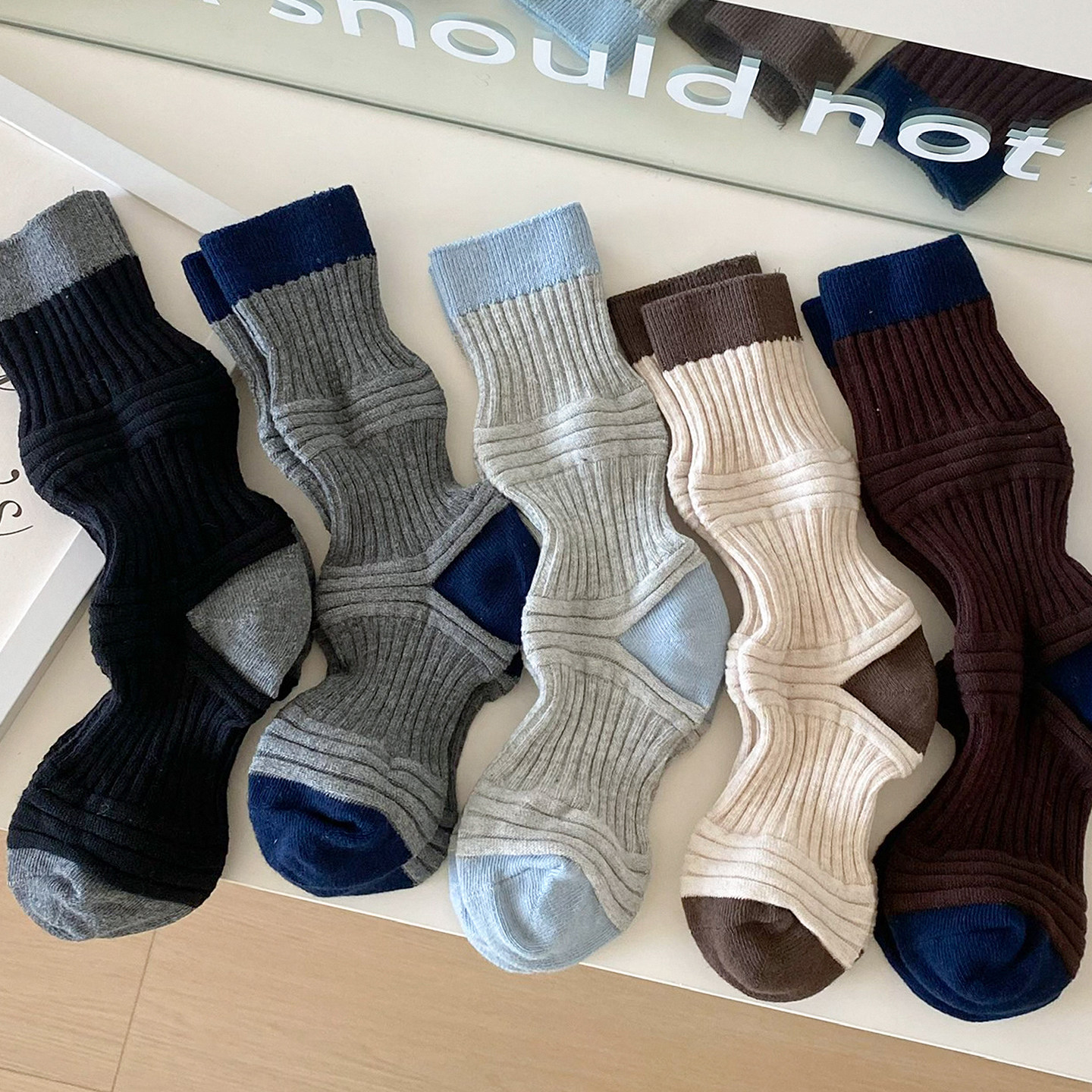 撞色微压灯笼袜子女学院风日系中筒堆堆纯棉春款ins学院风秋冬季