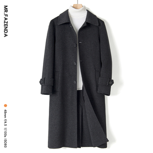 秋冬季过膝长款双面绵羊绒大衣男高端翻领宽松纯羊毛呢子风衣外套