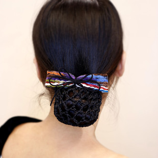 新款秋冬彩虹毛线蝴蝶结发夹女职业头花护士营业员白领发网网兜