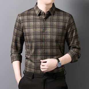 爸爸春夏装上衣长袖衬衫男士中年休闲衬衣薄款中老年人男装春秋款