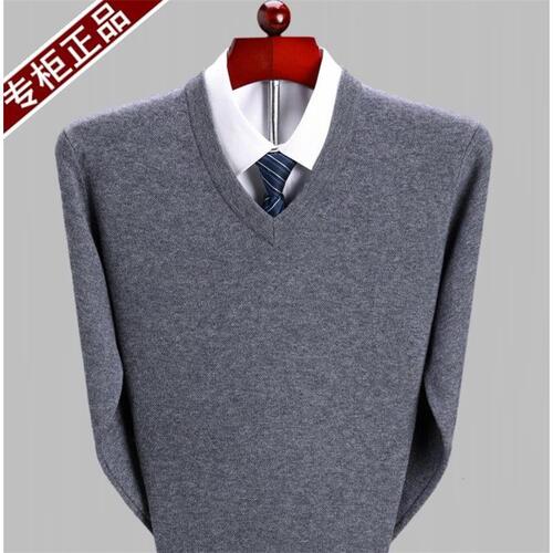 2025冬季新款男士V领加厚中老年鸡心领纯色宽松打底针织羊毛衫男 - 封面