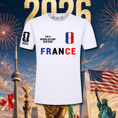法国队2026FIFA世界足球印花短袖T恤男女宽松纯棉姆巴佩运动半袖