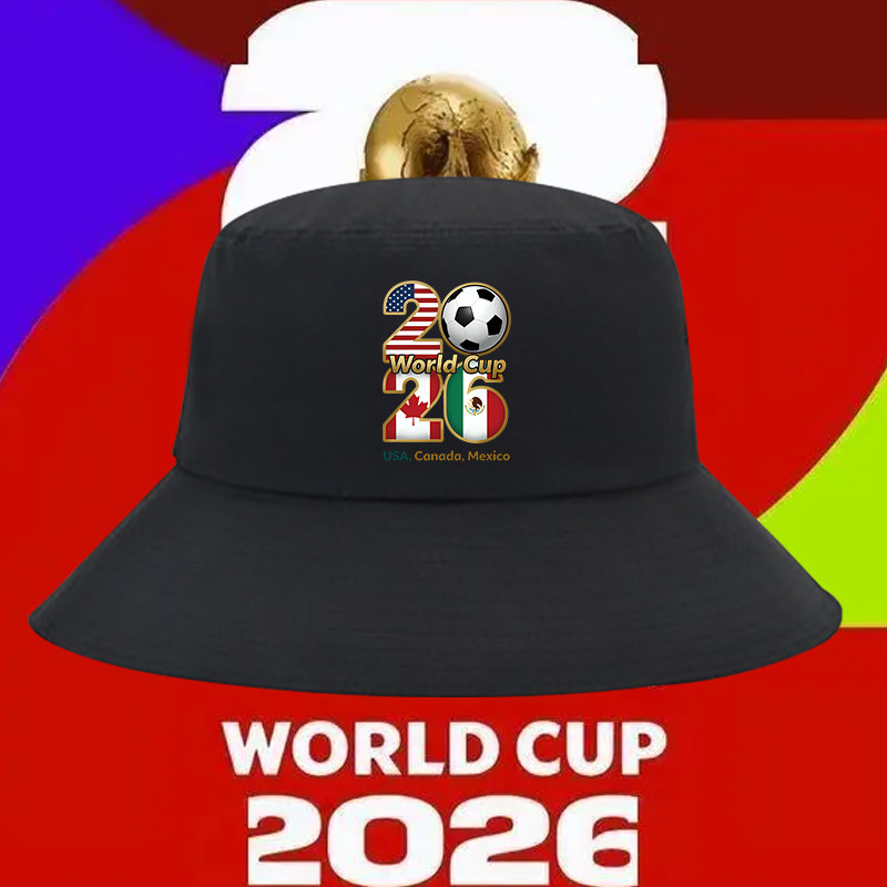 2026世界纪念杯印花渔夫帽男女足球运动球迷防晒遮阳盆帽大檐帽子