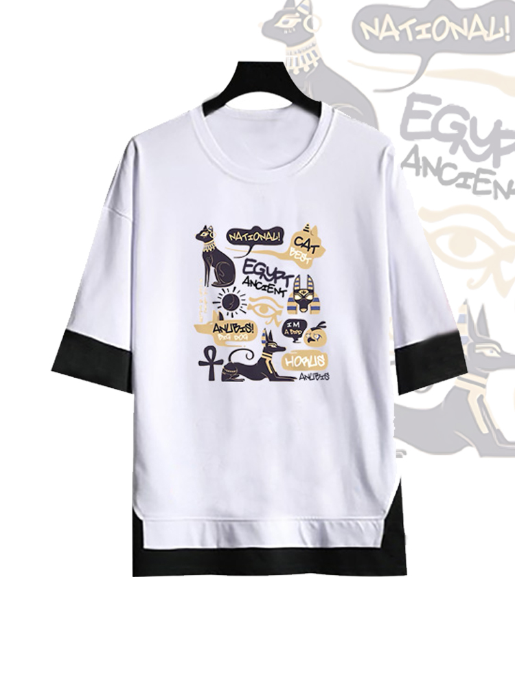 创意埃及壁画设计感五分袖假两件