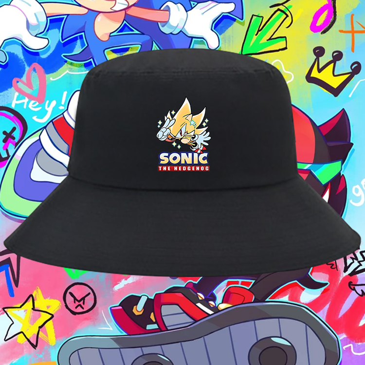 刺猬索尼克卡通周边印花渔夫帽男女青少年休闲遮阳纯棉出游盆帽子