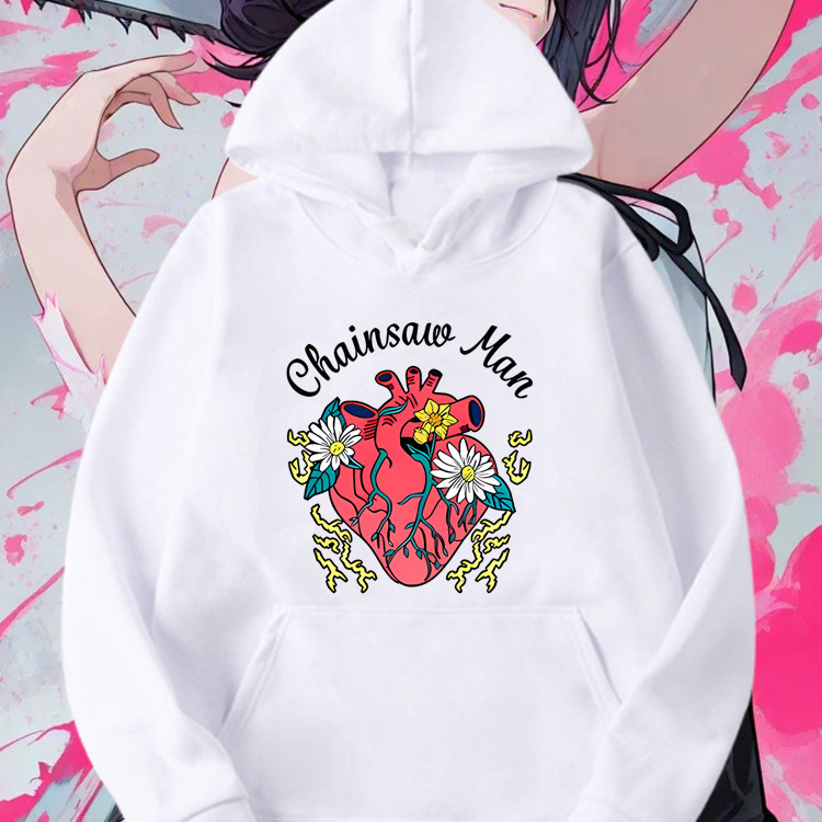 电锯人蕾塞篇动漫蕾塞电次心脏雏菊印花连帽卫衣男女宽松保暖上衣