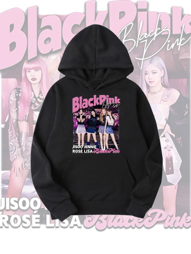 BlackPink珍妮宽松印花连帽卫衣