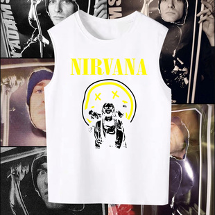 nirvana涅盘摇滚乐队周边无袖背心小众简笔画复古男女夏季纯棉衣