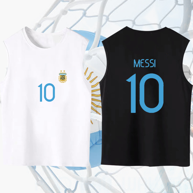 阿根廷美洲杯夺冠足球迷服梅西纪念无袖T恤衫男女纯棉背心球衣服