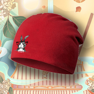 秋冬保暖堆堆帽子 眼镜兔子红色包头帽兔新年战袍本命年男女情侣款