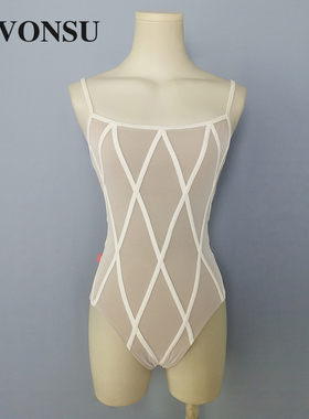 vonsu梵舒芭蕾舞练功服舞蹈体服新款芭蕾条纹形体服瑜伽成人6884