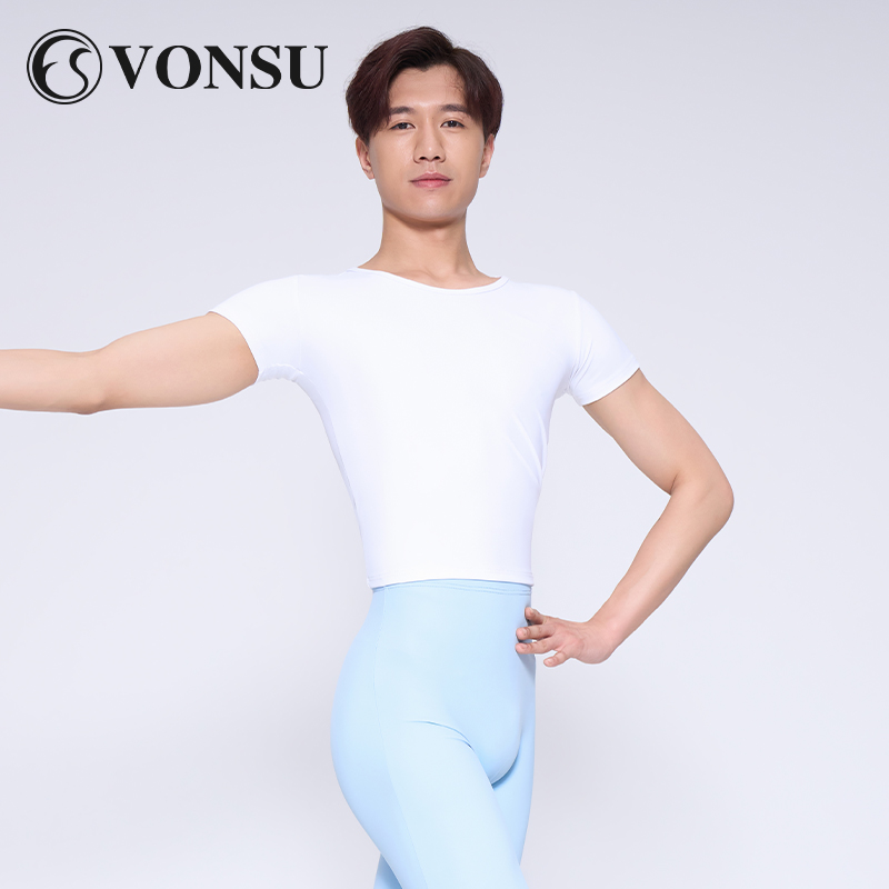 梵舒男芭蕾上衣紧身短袖白色