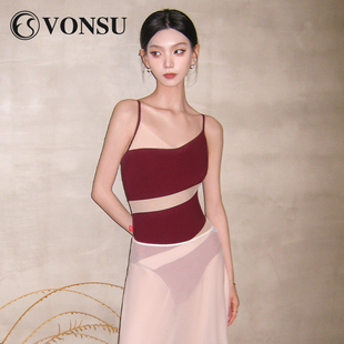 vonsu梵舒芭蕾舞练功服芭蕾体服吊带网纱拼接女生体操服现货6708