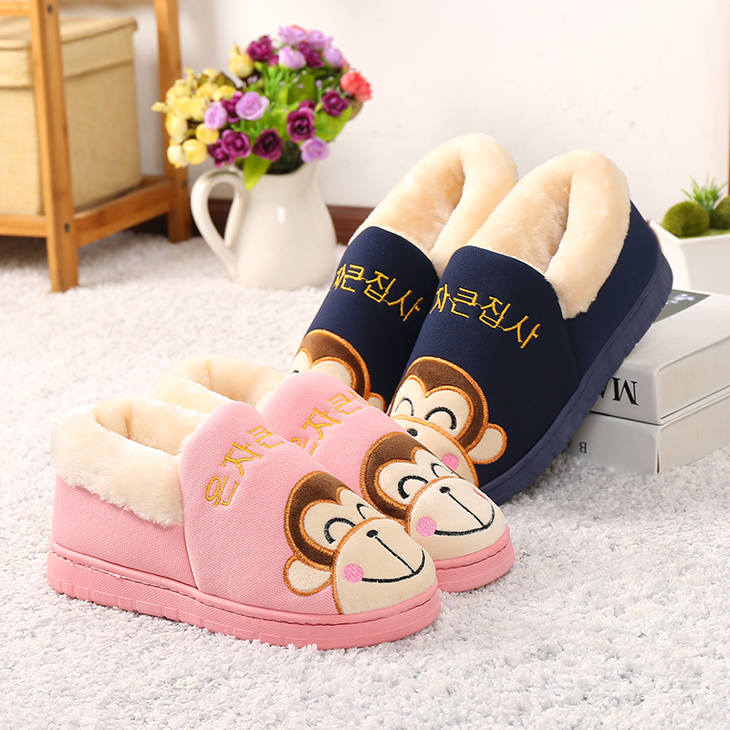 保暖儿童包跟毛毛绒秋冬天棉拖鞋