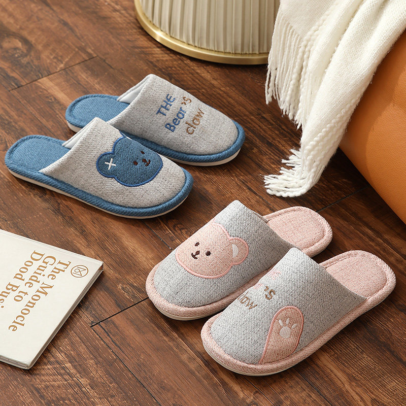 卡通棉布底拖鞋冬男士亚麻布艺无声室内居家用软底防滑可爱地板女,居家布艺,居家棉拖/棉鞋,淘宝优惠券,粉丝福利购,淘宝优惠卷