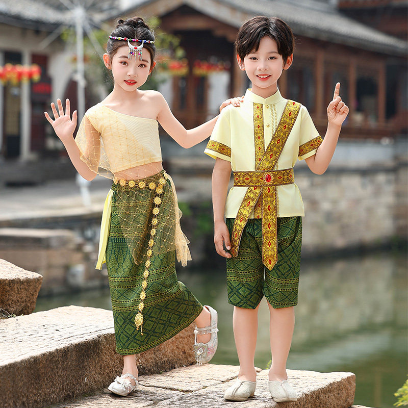 傣族泼水节儿童少数民族服装男女童泰国风旅拍舞蹈服幼儿园演出服
