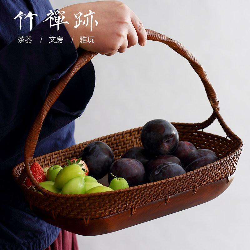 竹禅迹 手拎水果面包篮菜篮 零食盘水果盘客厅茶几家用点心干果盘|msdalam kategori pinggan mangkuk, pinggan mangkuk, mangkuk buah-buahan/plat buah-buahan/bakul buah-buahan - dari Buy2taobao.com untuk memberikan perkhidmatan ejen Taobao profesional membeli