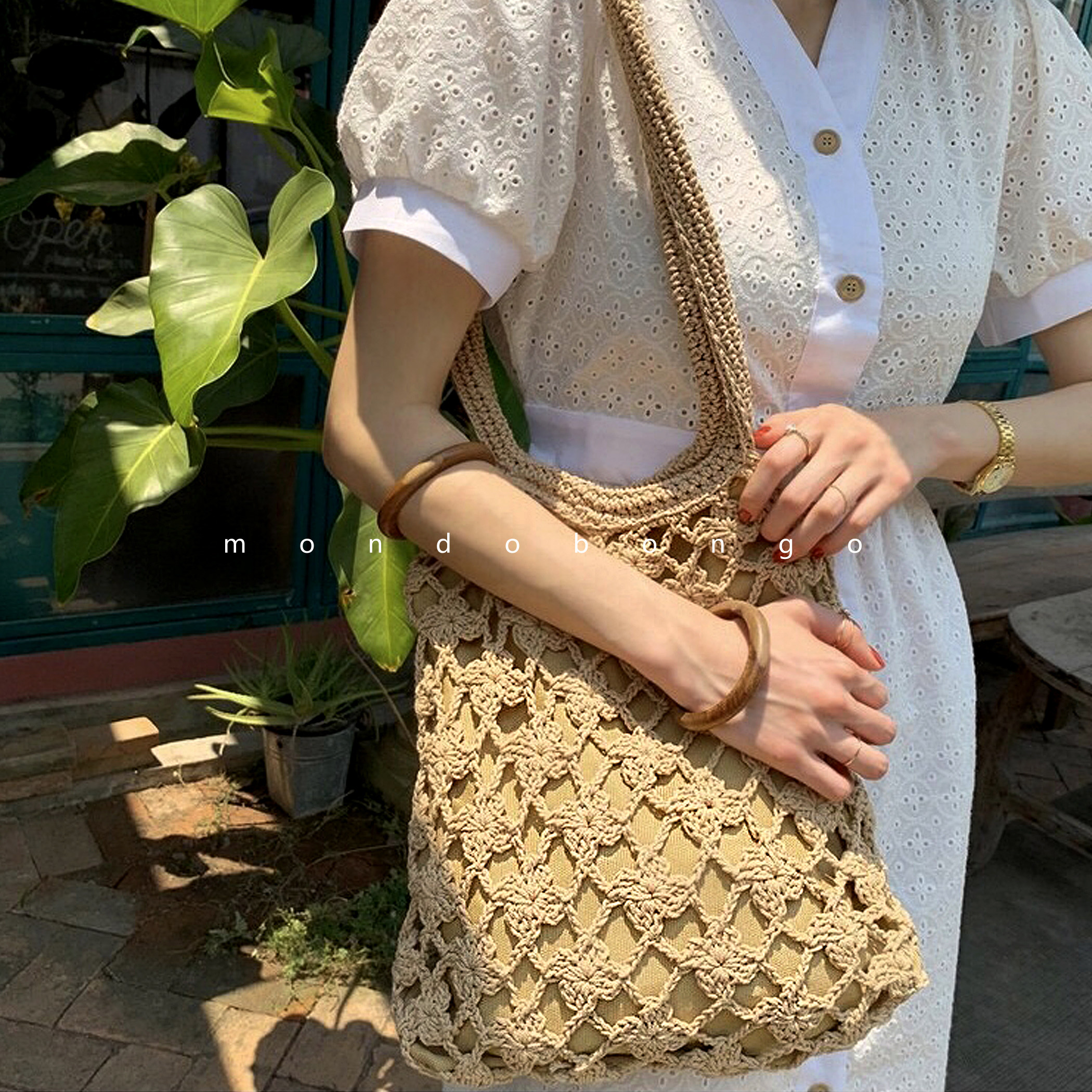 2020春夏新款女包森系手工钩编单肩手提袋日本杂志款甜美时尚百搭