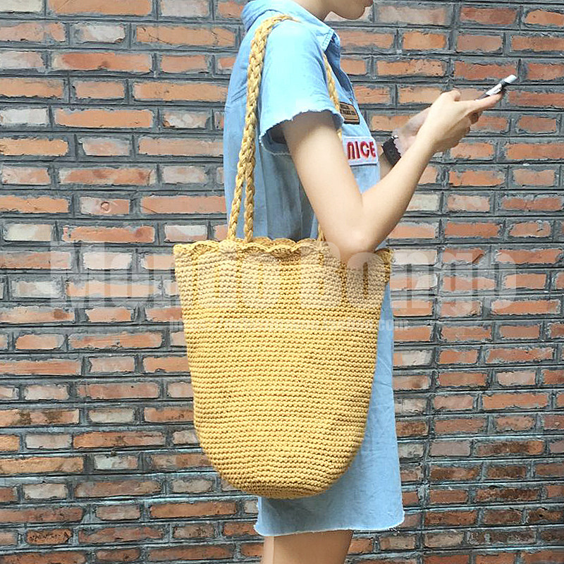 复古风编织袋手提女包