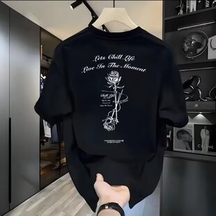 酒红色欧美街头潮牌t恤男320g重磅短袖美式高街复古夏季五分半袖