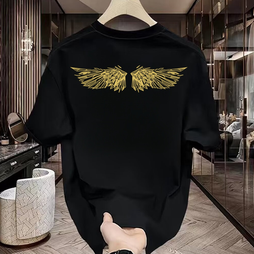 夏季男士欧洲站短袖T恤个性翅膀半袖男青少年时尚网红短袖上衣潮