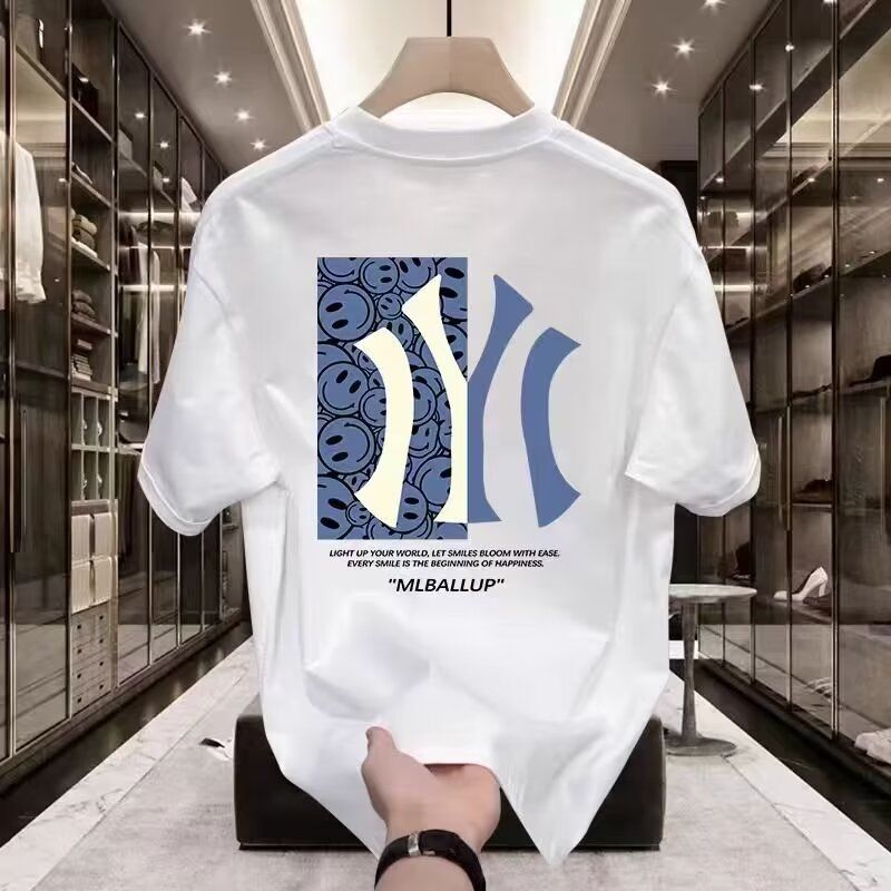 韩版印花NY短袖T恤男女2025夏季新款情侣老花大标纯棉宽松上衣潮