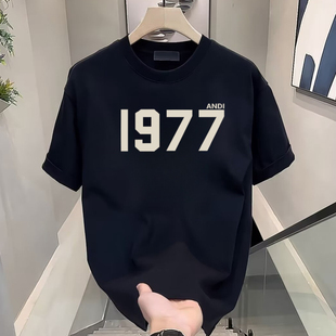 2024新款ins潮牌1977短袖男士T恤夏季纯棉宽松休闲上衣打底衫半袖